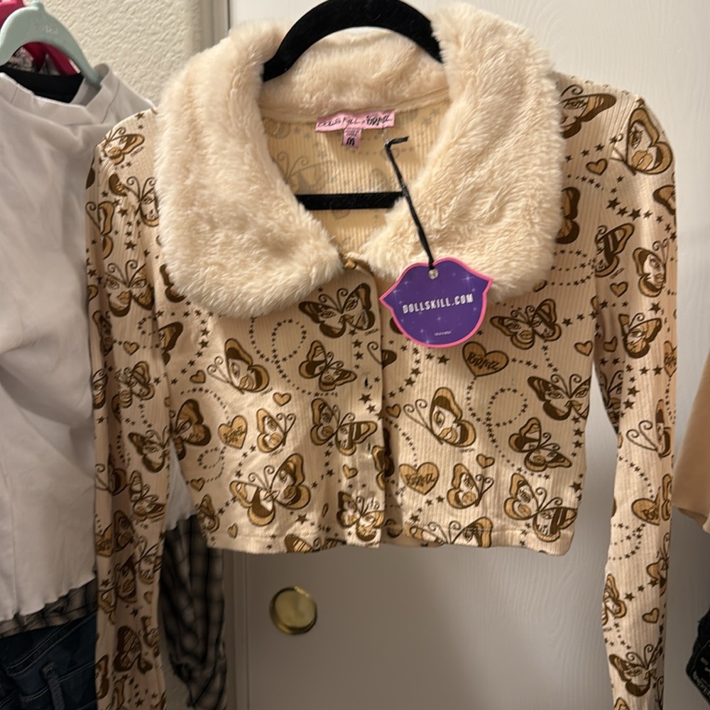 Dolls Kill Butterfly Print Jacket and Striped Pants Set - Picture 6 of 10